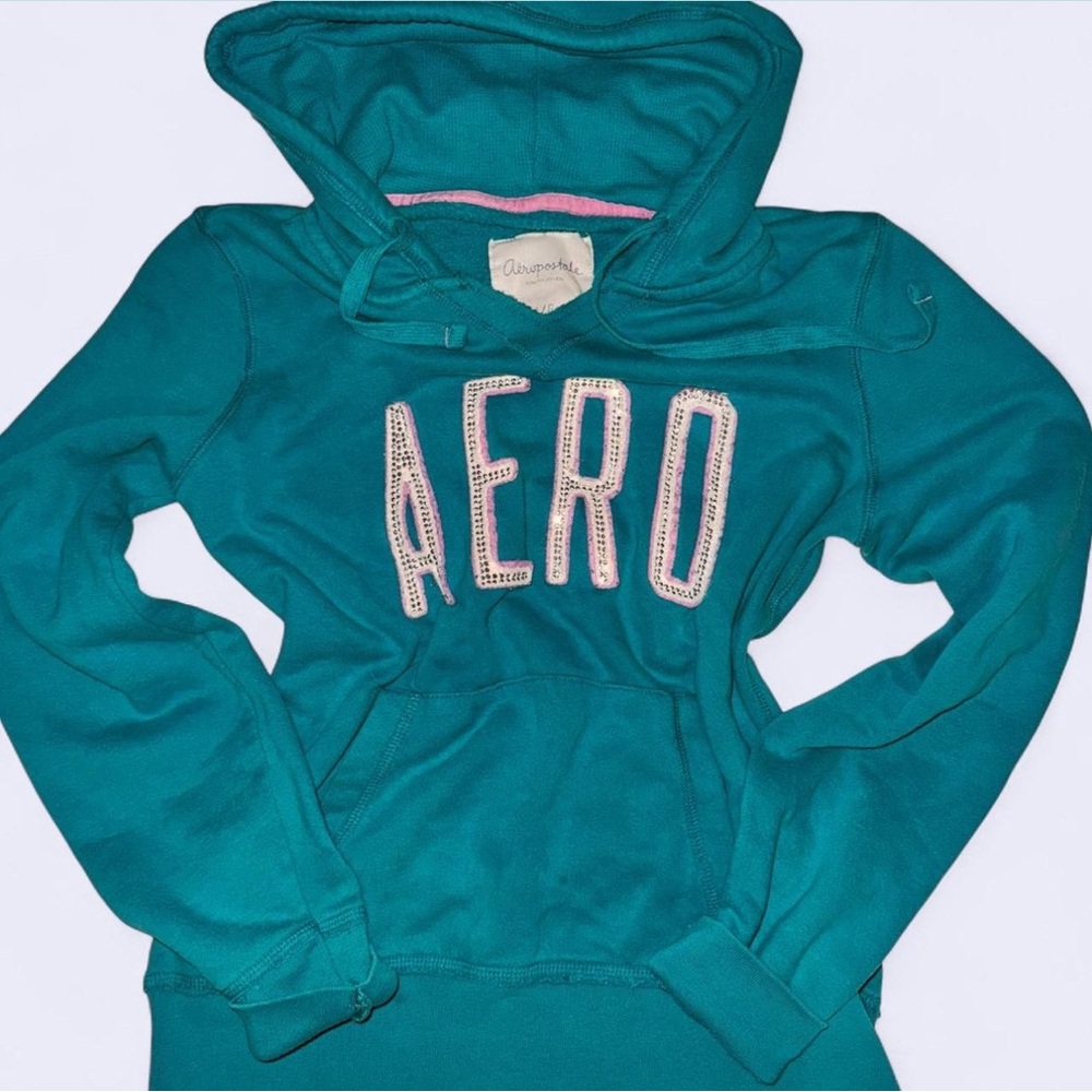 Aeropostale Turquoise Hoodie with Embellished Lettering
